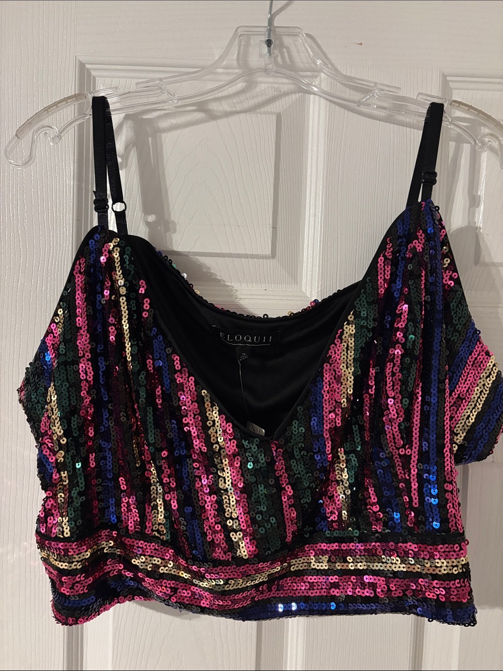 Eloquii Black Multicolor Sequin Crop Camisole